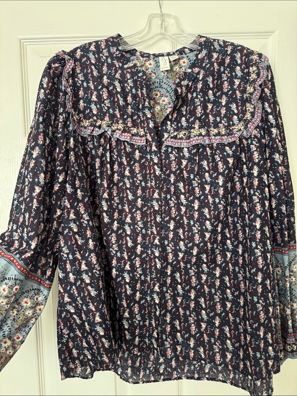 Joie Dark Floral Ruffle Peasant Blouse